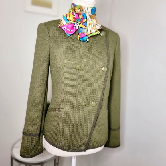 Talbot's Olive Green Knit Double-Breasted Blazer - Picture 1 of 6